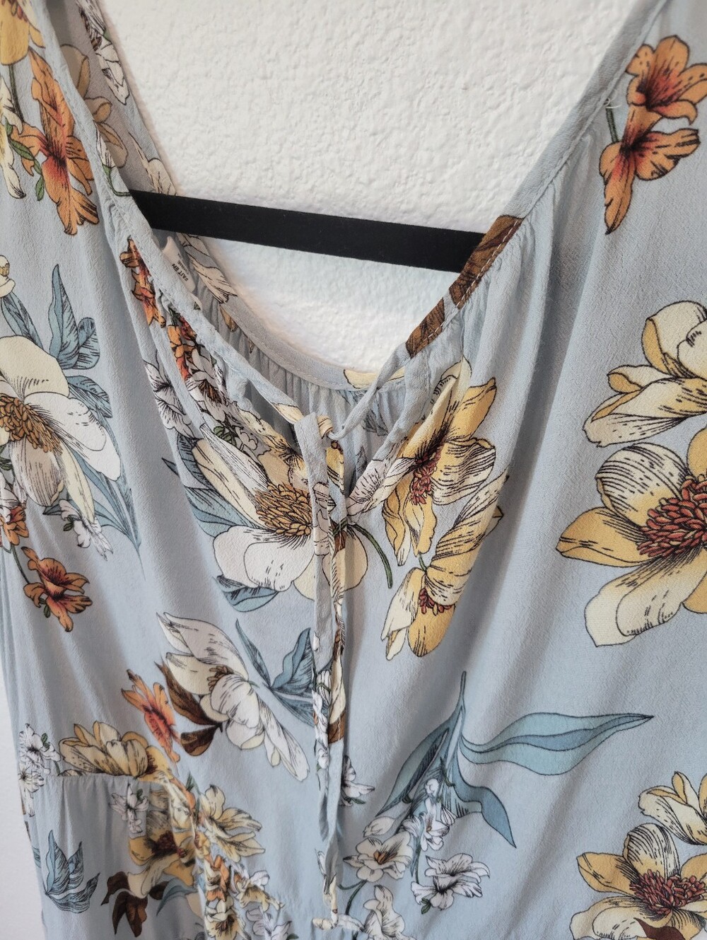 Tribal Jeans Womens L Floral Peplum Tank Light Blue Tie Back Blouse - Picture 5 of 5
